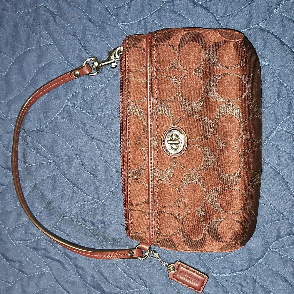 Coach Burgundy Signature Wristlet Excellent Condition Clean